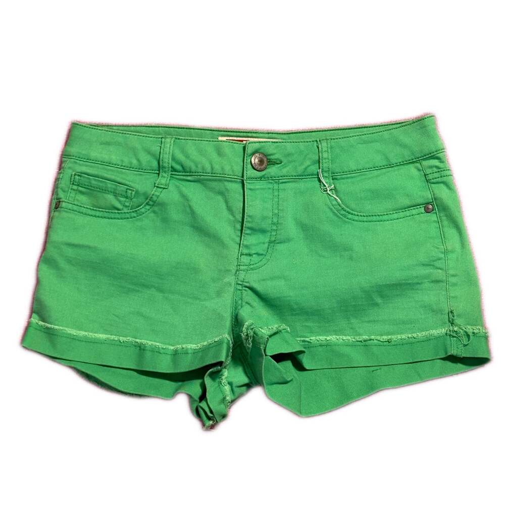 LEI Bright Green Distressed Frayed Hem Shorts